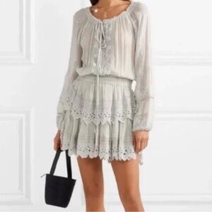 LoveShackFancy Lilac Embroidered Tiered Mini Dress